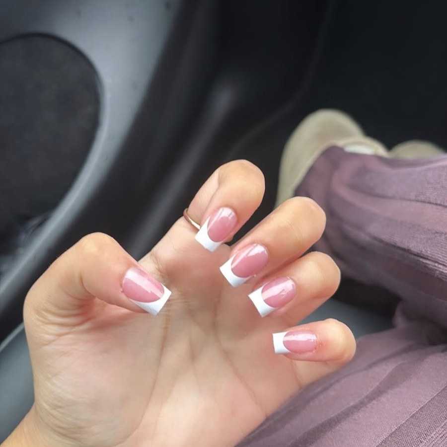 Gel french tip nails by Jasmine Kaur, nail technician in Newcastle upon Tyne